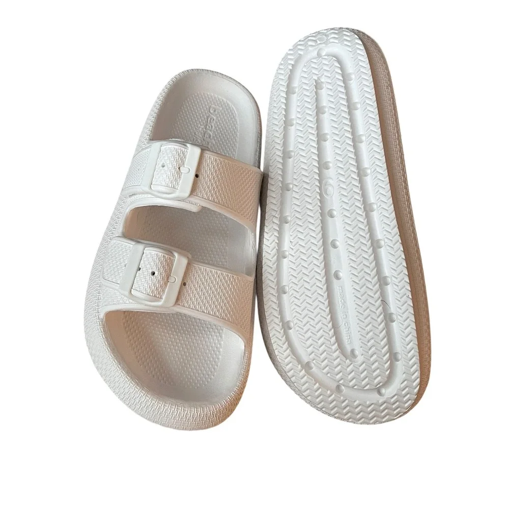 JSlides Beach Slides White EVA Comfort Adjustable Buckle Sliders Sandals Size 9M